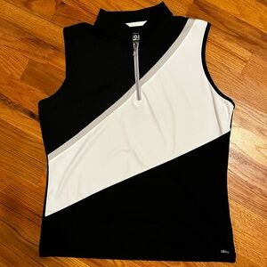IZOD Golf M Black White Color block 1/4 Zip Sleeveless Tennis Pickleball. NWOT